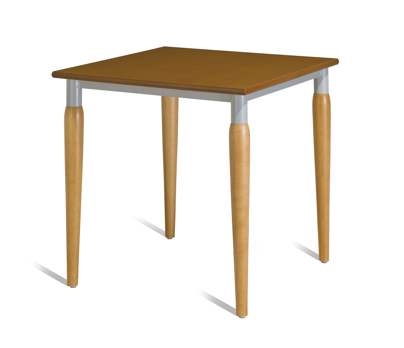 Mesa coluna central para hotelaria profissional com estrutura metálica e prumo madeira, disponível com varias medidas, tonalidades , formatos e categorias de tampos