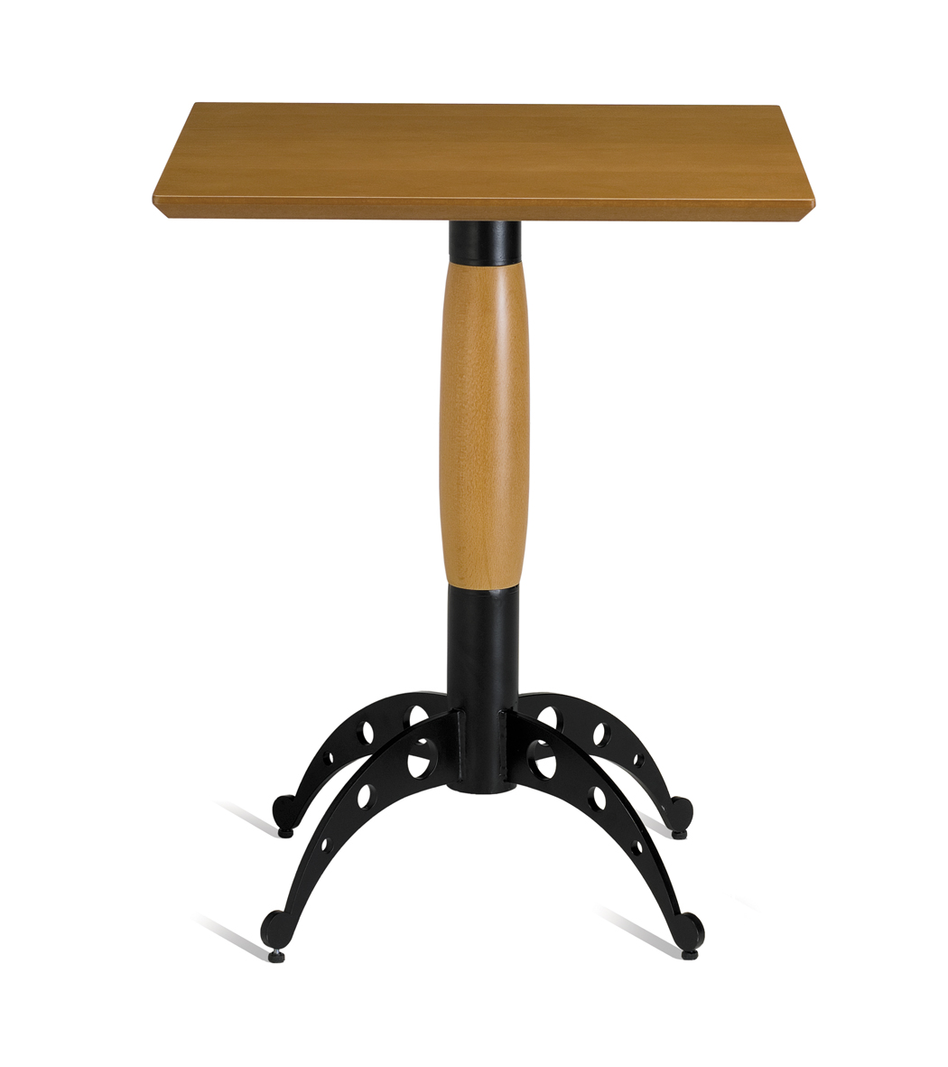 Mesa coluna central para hotelaria profissional com estrutura metálica e prumo madeira, disponível com varias medidas, tonalidades , formatos e categorias de tampos