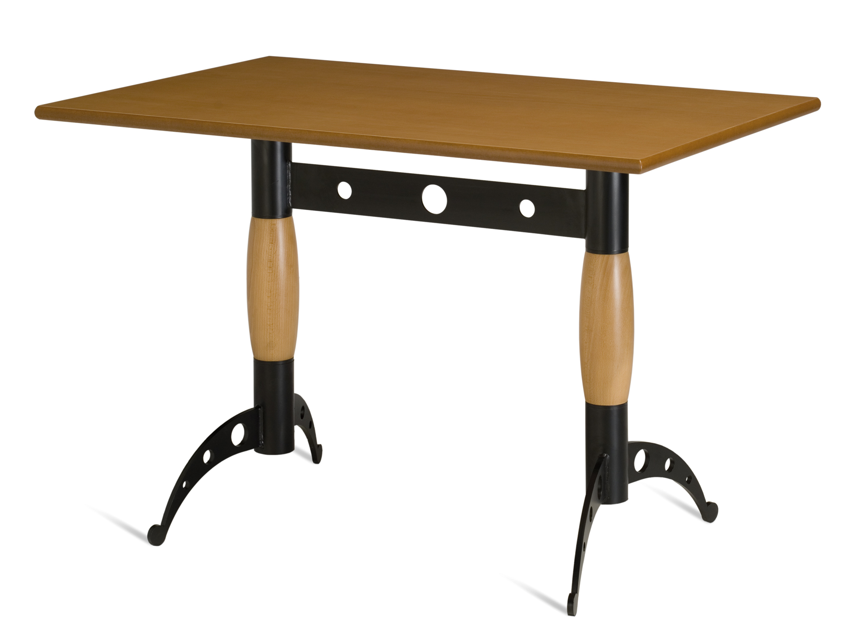 Mesa coluna central para hotelaria profissional com estrutura metálica e prumo madeira, disponível com varias medidas, tonalidades , formatos e categorias de tampos