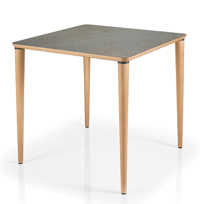 Mesa coluna central para hotelaria profissional com estrutura metálica e prumo madeira, disponível com varias medidas, tonalidades , formatos e categorias de tampos