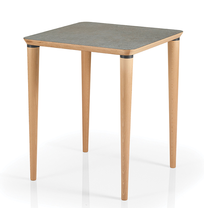 Mesa coluna central para hotelaria profissional com estrutura metálica e prumo madeira, disponível com varias medidas, tonalidades , formatos e categorias de tampos